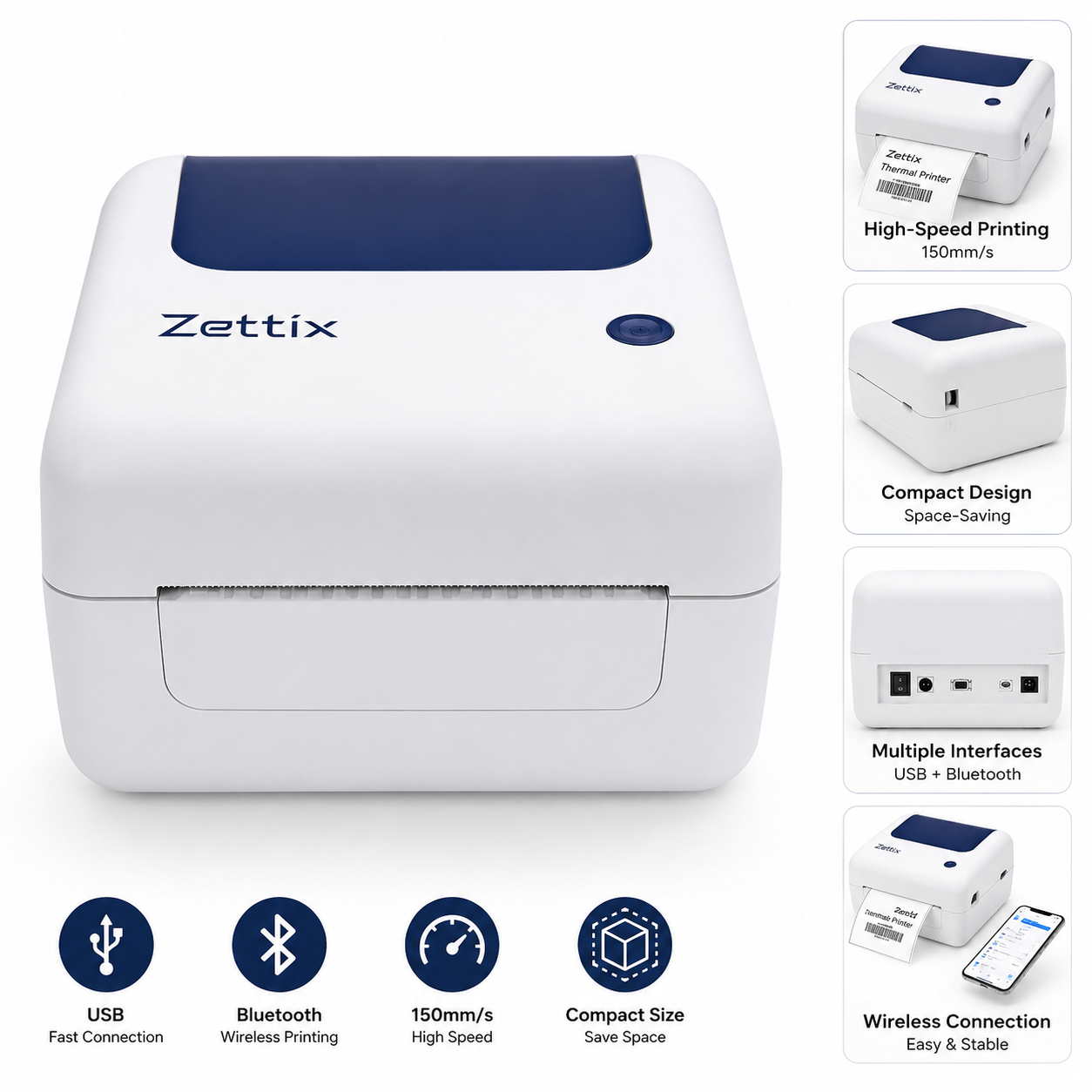 Zettix XP-420B USB + Bluetooth Thermal Label Printer – 4x6 Shipping Label Printer for Shopify, Amazon, Barcode & Courier Labels