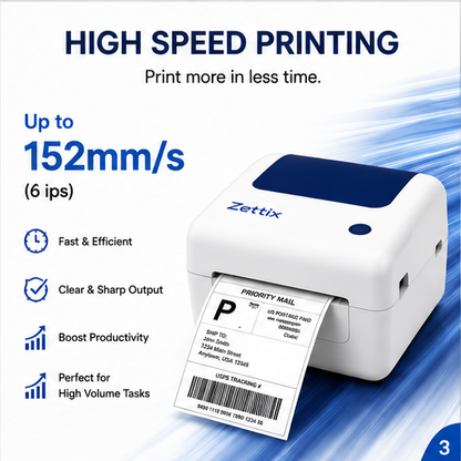 Zettix XP-420B USB + Bluetooth Thermal Label Printer – 4x6 Shipping Label Printer for Shopify, Amazon, Barcode & Courier Labels