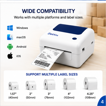 Zettix XP-420B USB + Bluetooth Thermal Label Printer – 4x6 Shipping Label Printer for Shopify, Amazon, Barcode & Courier Labels