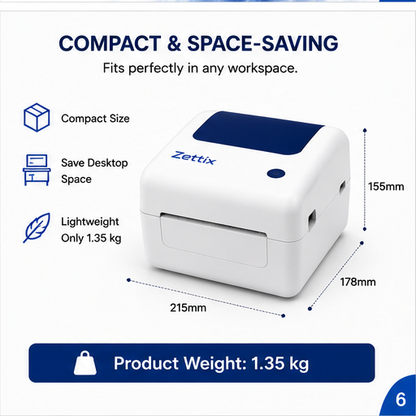 Zettix XP-420B USB + Bluetooth Thermal Label Printer – 4x6 Shipping Label Printer for Shopify, Amazon, Barcode & Courier Labels